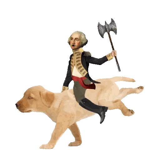 Man in Military Uniform Riding Dog with Axe