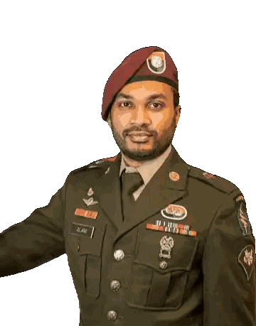 Man in Military Uniform Saluting with Name Alam