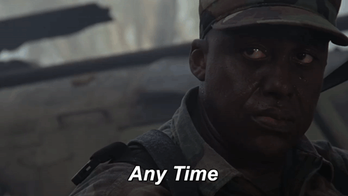 Man in Military Uniform Saying Any Time