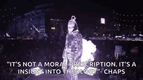 Man in Mirrored Suit Saying Theology Insight