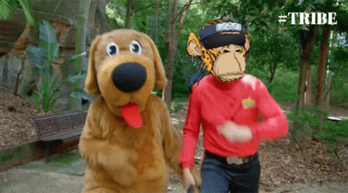 Man In Monkey Costume And Dog Costume Dancing GIF
