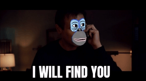 Man in Monkey Mask Talking on Phone Saying I Will Find You