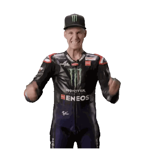 Man in Monster Eneos Jacket Raising Arms