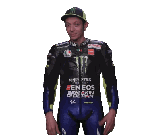 Man in Monster Energy Outfit with Hands Up