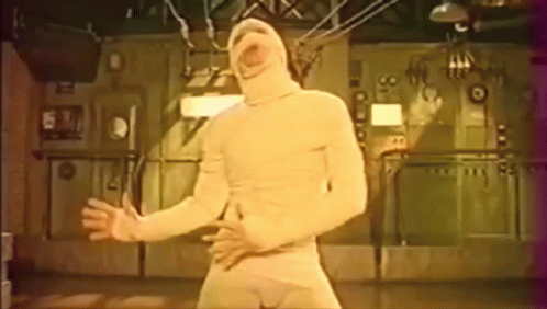 Man in Mummy Costume Standing in Room