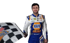 Man in Napa Racing Suit Holding Checkered Flag