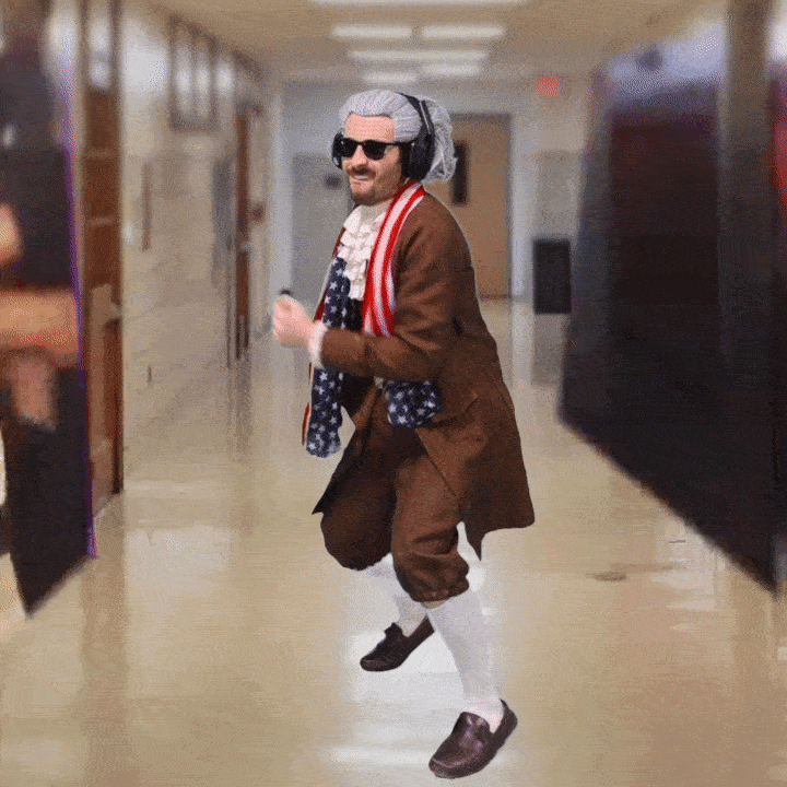 Man In Napoleon Costume Punching Air GIF