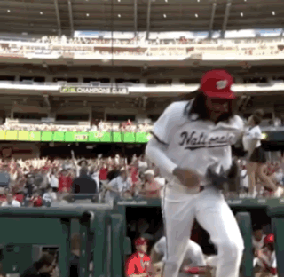 Man in Nationals Jersey Dancing