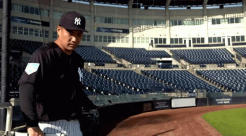Man in New York Yankees Uniform with Samurai Sign