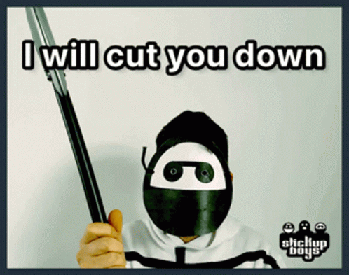 Man in Ninja Mask Holding Sword I Will Cut You Down