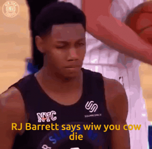 Man In NYC Jersey Saying RJ Barrett GIF