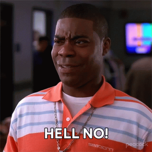 Man in Orange and White Striped Shirt Saying Hell No