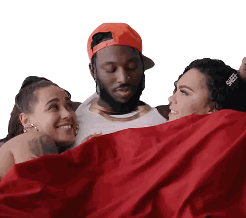 Man in Orange Hat Holding Women