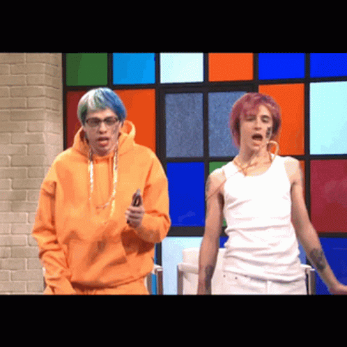 Man In Orange Hoodie And Man In White Tank Top GIF