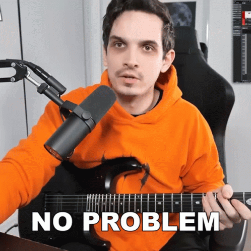 Man In Orange Hoodie Holding Guitar GIF