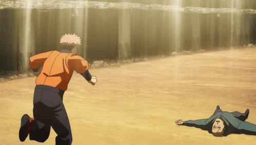 Man in Orange Jacket Running Toward Man on Ground