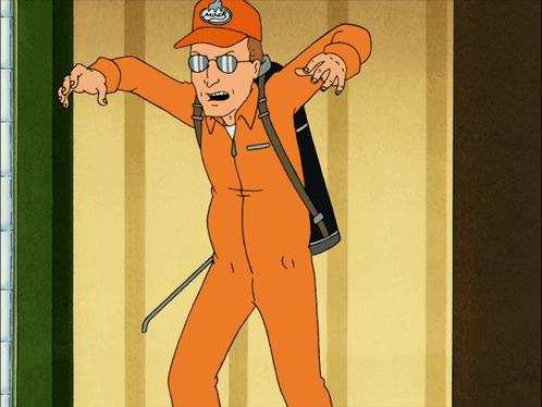 Man in Orange Jumpsuit With King of the Hill Hat