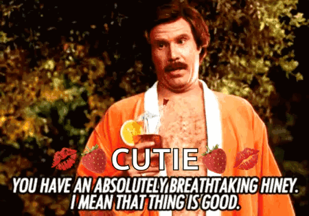 Man in Orange Robe Holding Drink Saying Cutie You Have an Absolutely Breathtaking Hiney