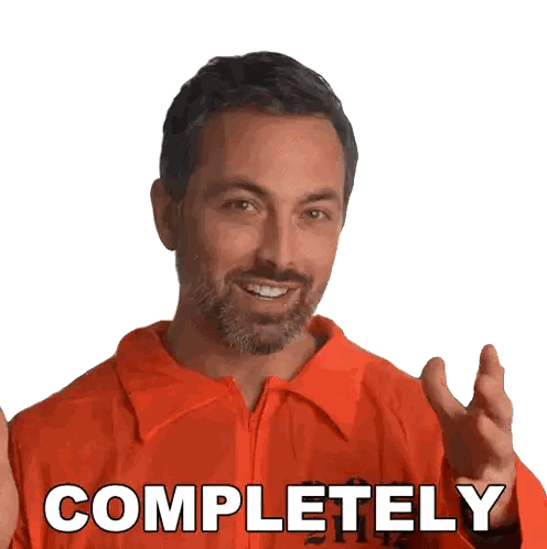 Man in Orange Shirt Saying Completely