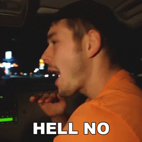 Man in Orange Shirt Saying Hell No