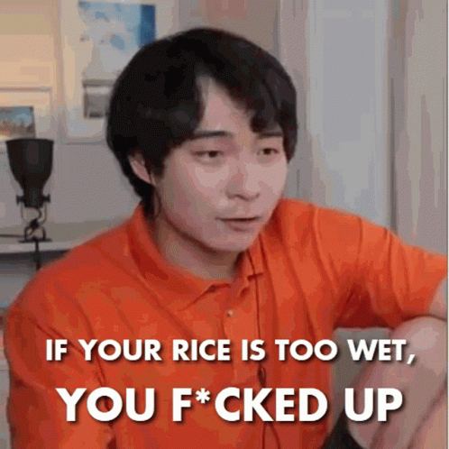 Man In Orange Shirt Saying If Your Rice Is Too Wet You F Up GIF