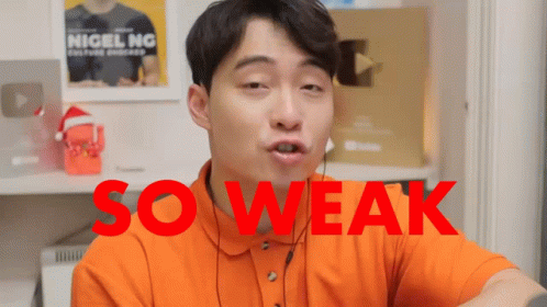 Man in Orange Shirt Saying So Weak