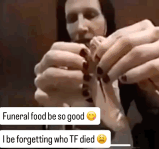 Man In Orange Shirt Says Funeral Food Be So Good I Be Forgetting Who Tf Died GIF