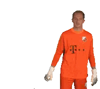 Man in Orange T-Mobile Jersey Holding Up Hand