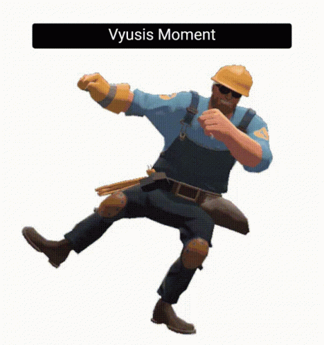 Man In Overalls And Hard Hat Dancing Vyusis Moment GIF