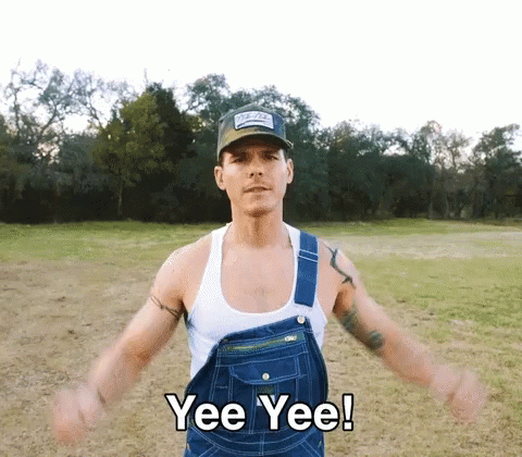 Man in Overalls and Hat Saying Yee Yee