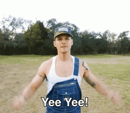Man In Overalls And Hat Saying Yee Yee GIF