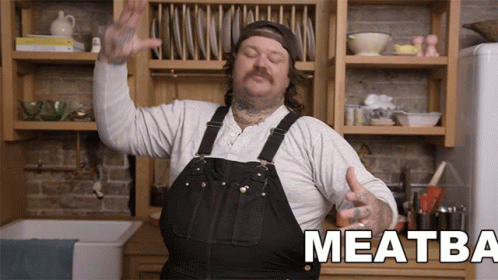 Man In Overalls Dancing In Kitchen Meatba GIF