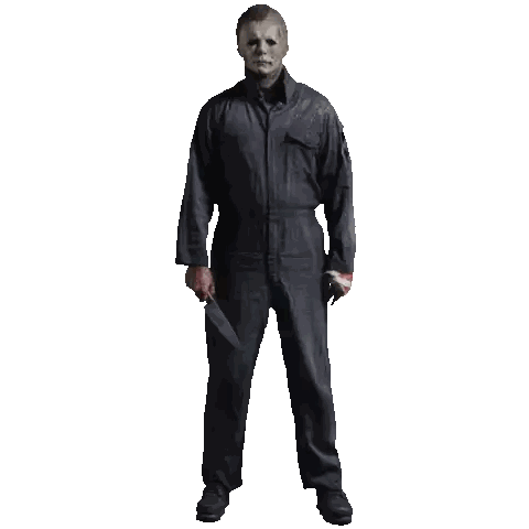 Man in Overalls Holding Bloody Knife