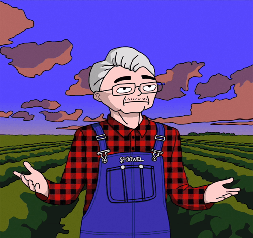Man in Overalls With Spoopel