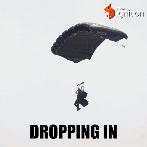 Man in Parachute with Word Dropping