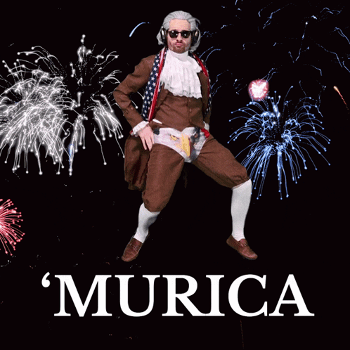 Man in Patriotic Costume Dancing With Fireworks Murica