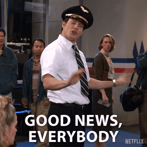 Man In Pilot Hat And Tie Says Good News Everybody GIF