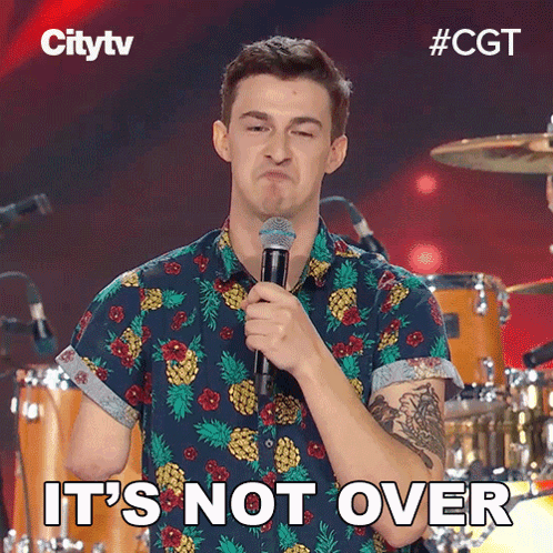 Man in Pineapple Shirt Making Face Saying Its Not Over