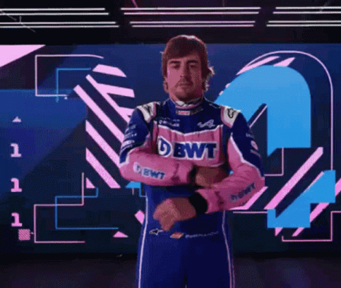 Man in Pink and Blue Racing Suit BWT