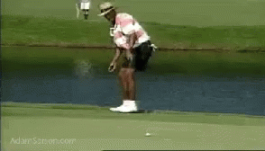Man In Pink And White Shirt Putting Golf Ball GIF