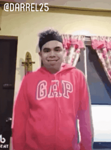Man In Pink Gap Hoodie Smiling GIF