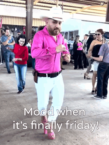 Man In Pink Shirt Dancing In Crowd Mood When Its Finally Friday GIF