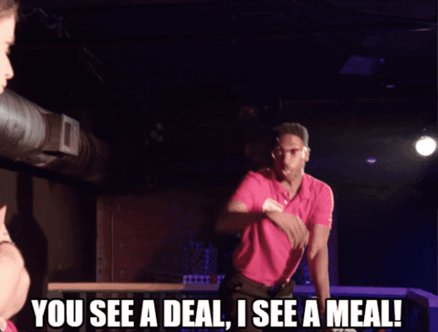 Man In Pink Shirt Saying You See A Deal I See A Meal GIF