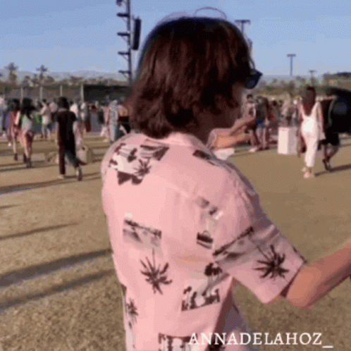 Man In Pink Shirt With Palm Trees GIF