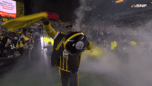 Man In Pittsburgh Steelers Jersey Holding Helmet GIF