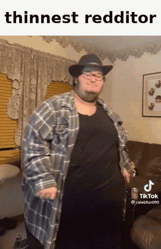 Man in Plaid Shirt and Cowboy Hat Thinnest Redditor