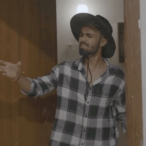 Man In Plaid Shirt And Hat Saying Arey Yaar GIF