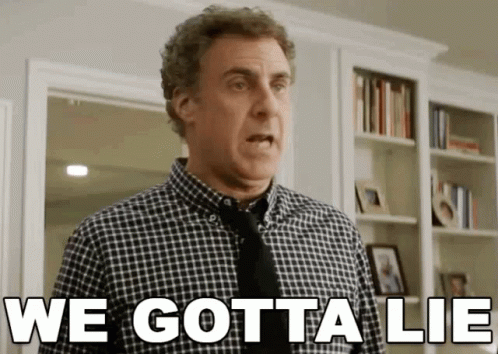 Man in Plaid Shirt and Tie Saying We Gotta Lie