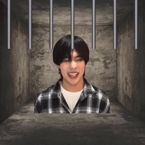 Man In Plaid Shirt Behind Bars GIF