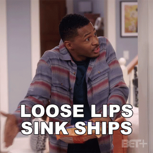 Man in Plaid Shirt Holding Chips Says Loose Lips Sink Ships